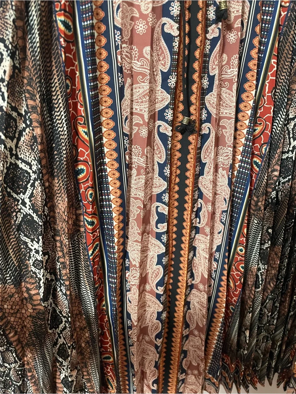 Boho Pleated Maxi Skirt in Multicolor Paisley